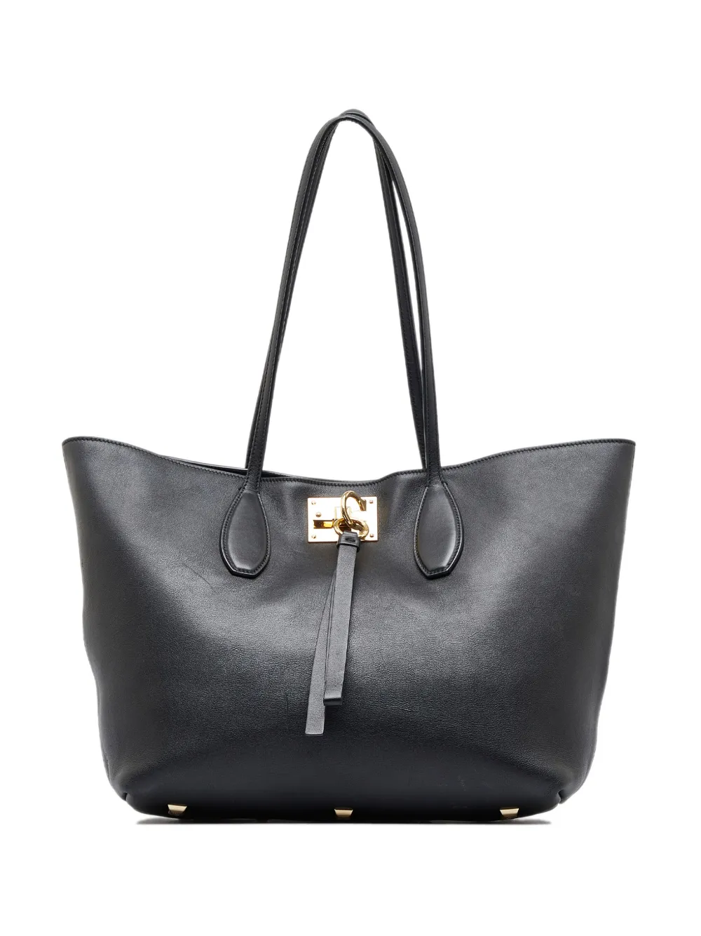 Pre-owned Ferragamo Gancini Leather Tote Bag In Black