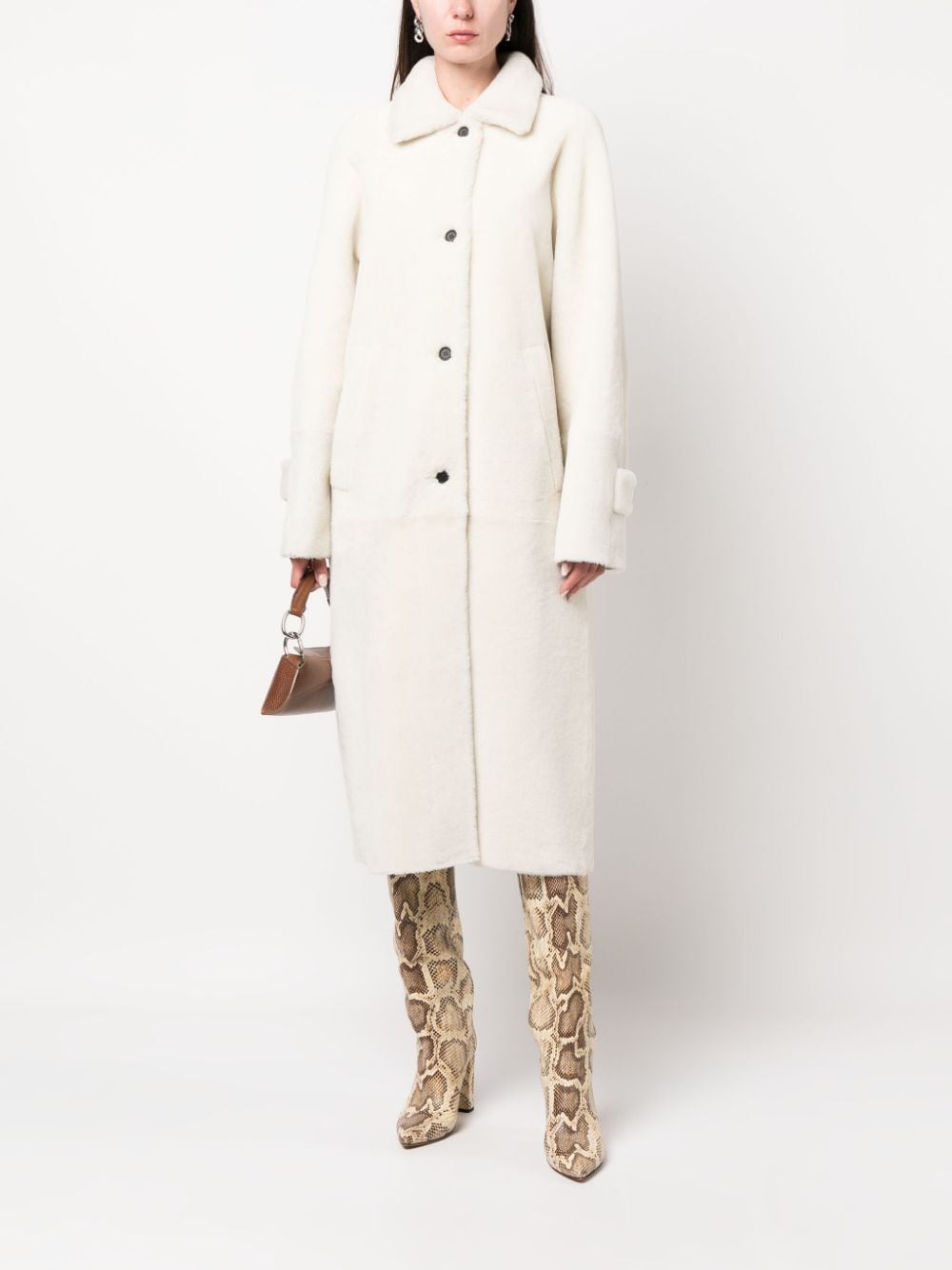 Shop Inès & Maréchal Shearling Single-breasted Coat In Weiss