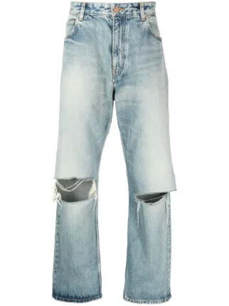 Balenciaga Distressed low-rise wide-leg Jeans | Blue | FARFETCH UK