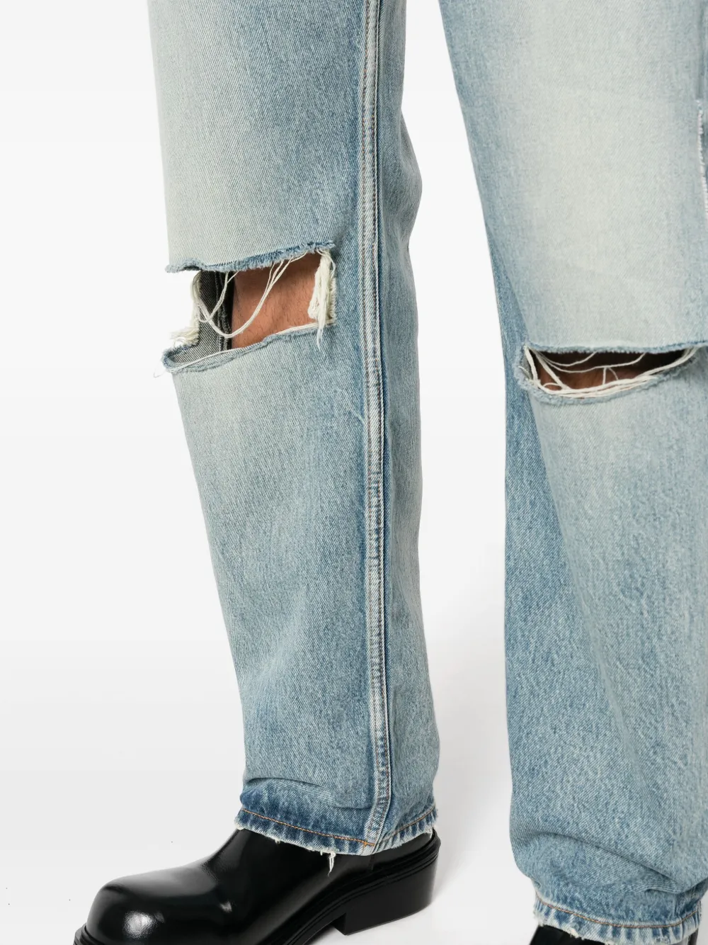 デニム・ジーパン [Balenciaga] Distressed low-rise wide-leg jeans Balenciaga Distressed low-rise wide-leg Jeans | Blue | FARFETCH