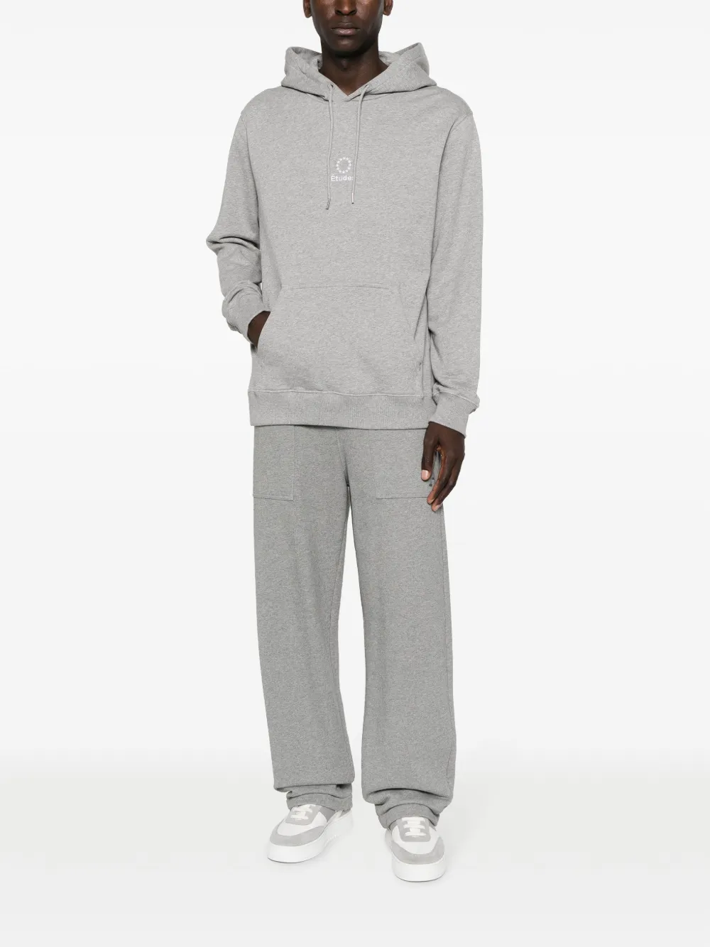 Shop Etudes Studio Logo-embroidered Organic Cotton Hoodie In Grey