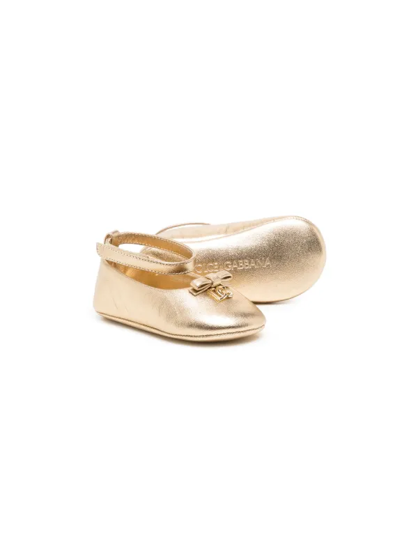 Dolce Gabbana Kids logo plaque Foiled Ballerina Shoes Gold FARFETCH IN