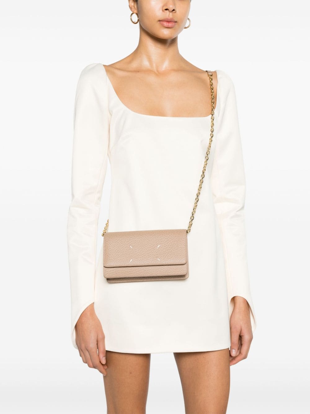 Shop Maison Margiela Four Stitch Leather Crossbody Wallet In Neutrals