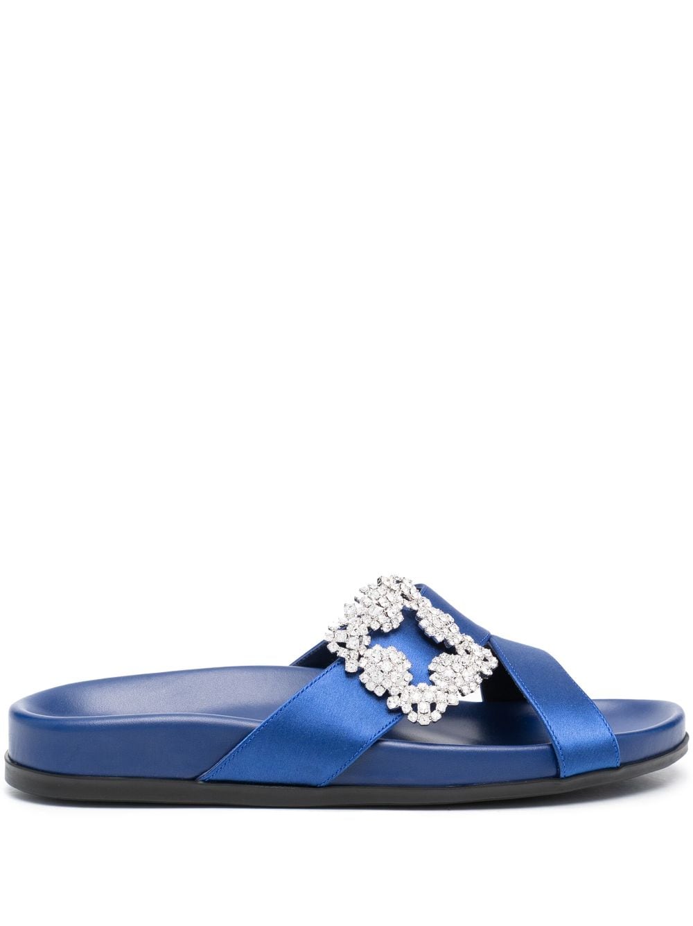 Shop Manolo Blahnik Crystal-embellished Buckle-detail Slides In Blue