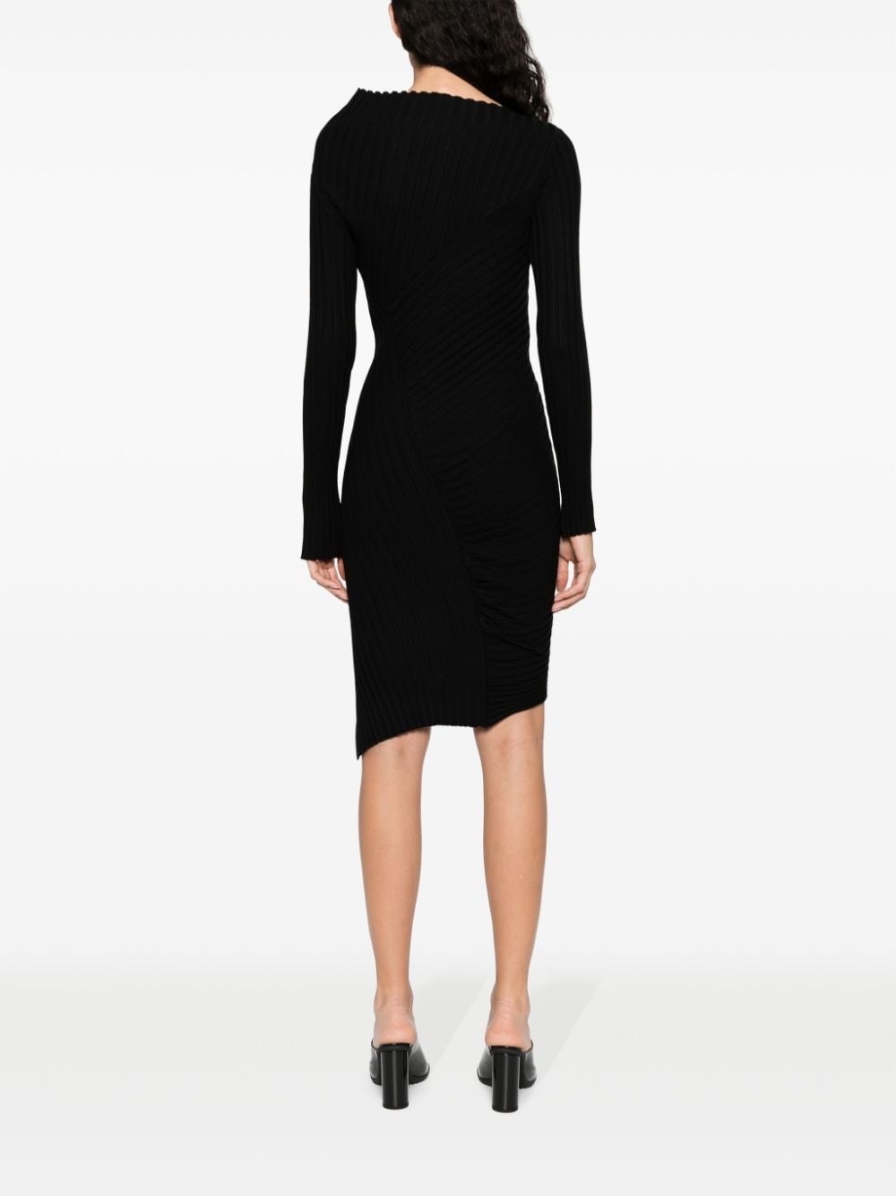 Shop Philosophy Di Lorenzo Serafini Asymmetric Ribbed-knit Dress In Black