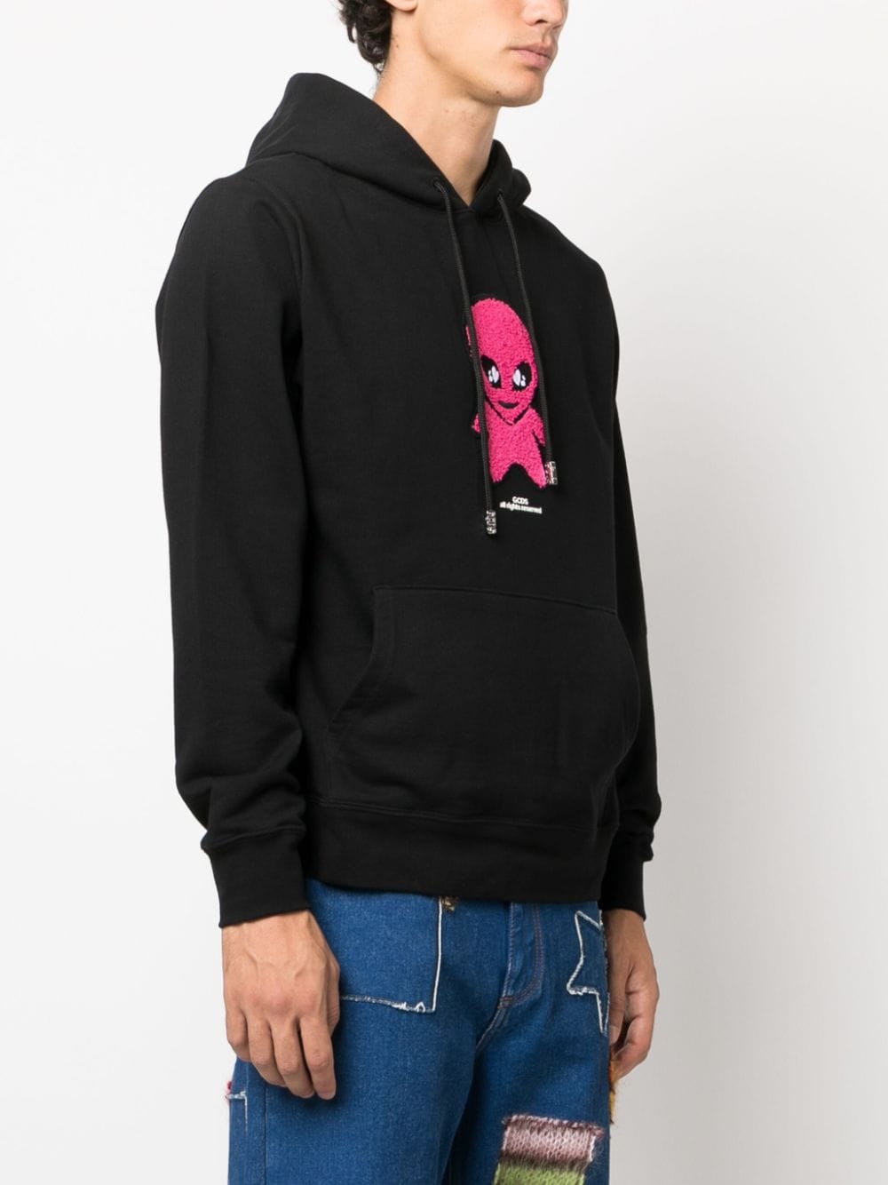 Shop Gcds Alien-patch Cotton Hoodie In Black