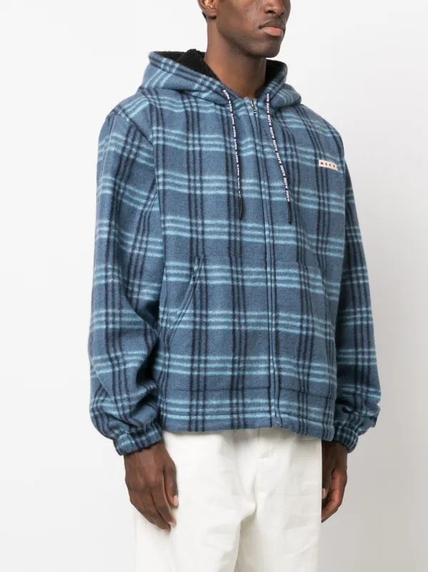Marni logo-patch check-print Jacket | Blue | FARFETCH JO