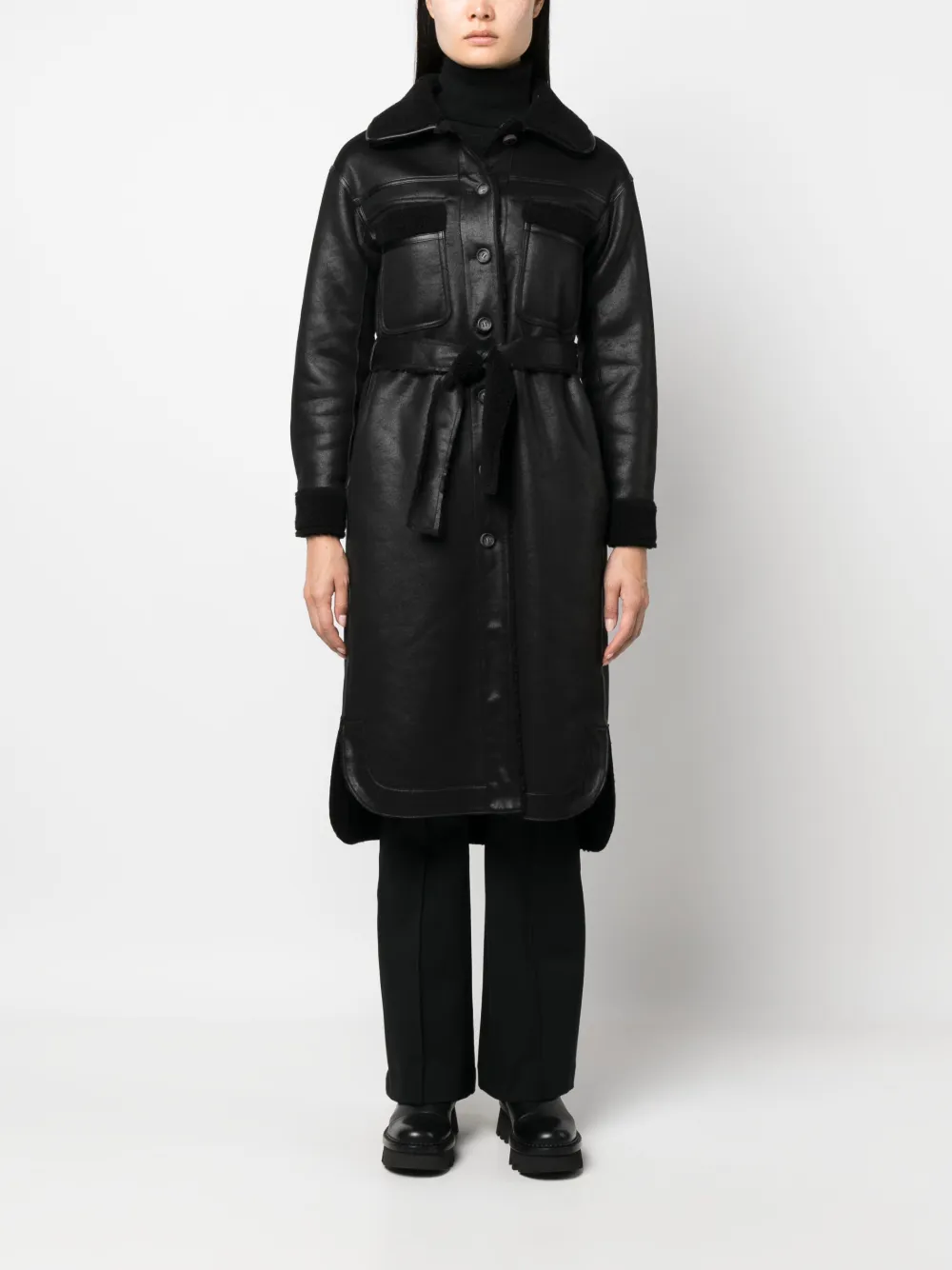 Urbancode belted reversible faux-shearling jacket - Zwart
