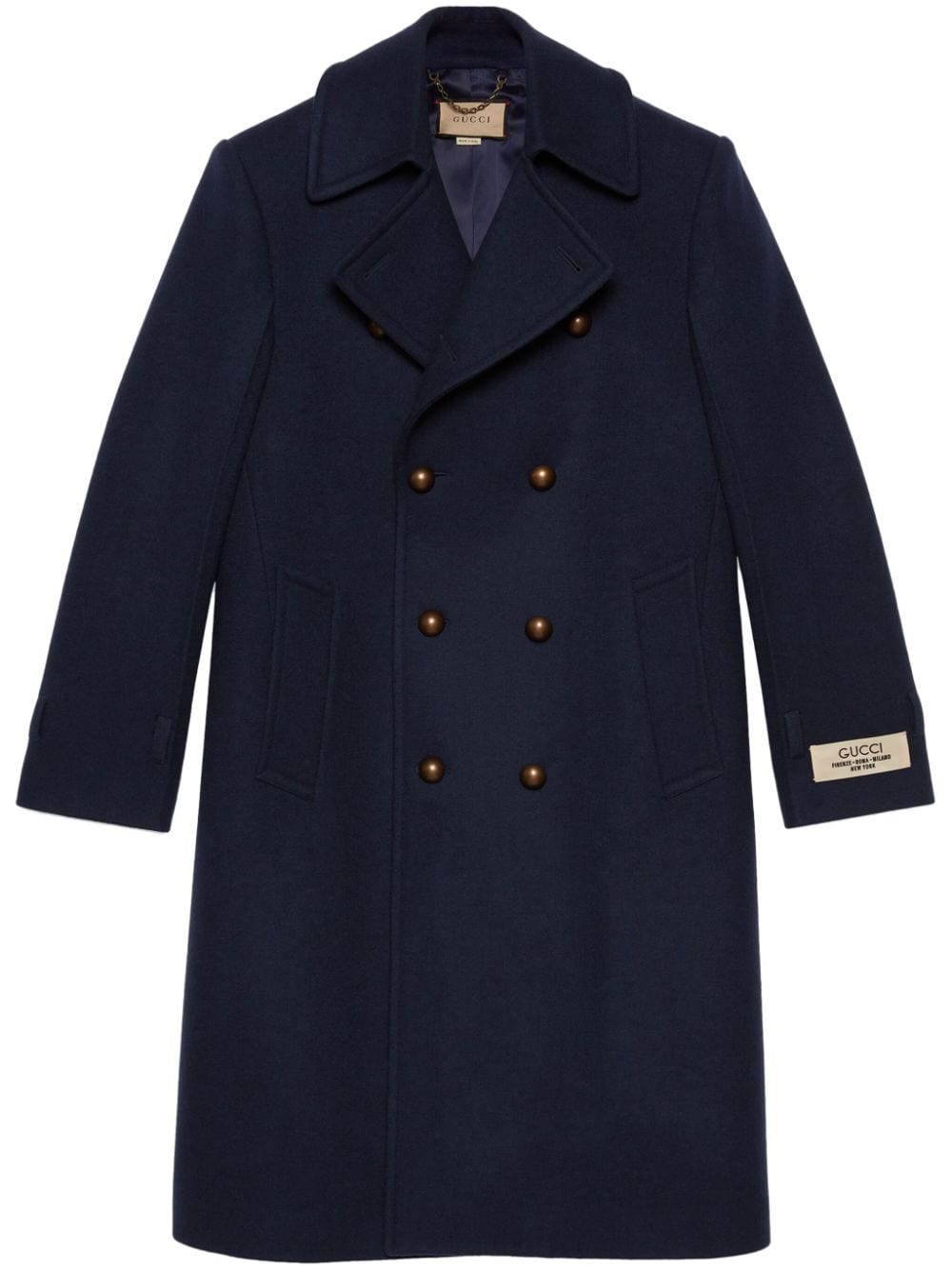 logo-patch double-breasted wool coat
