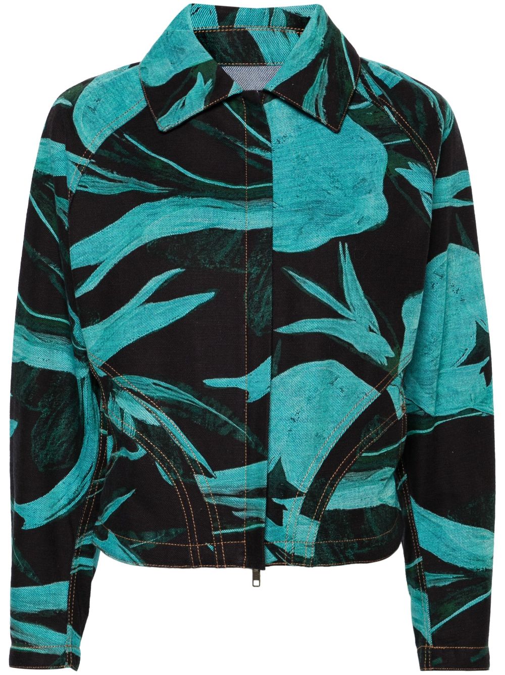 floral-print denim jacket