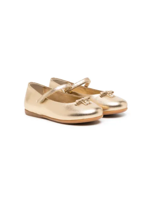 Dolce & Gabbana Kids logo-plaque metallic-leather ballerinas