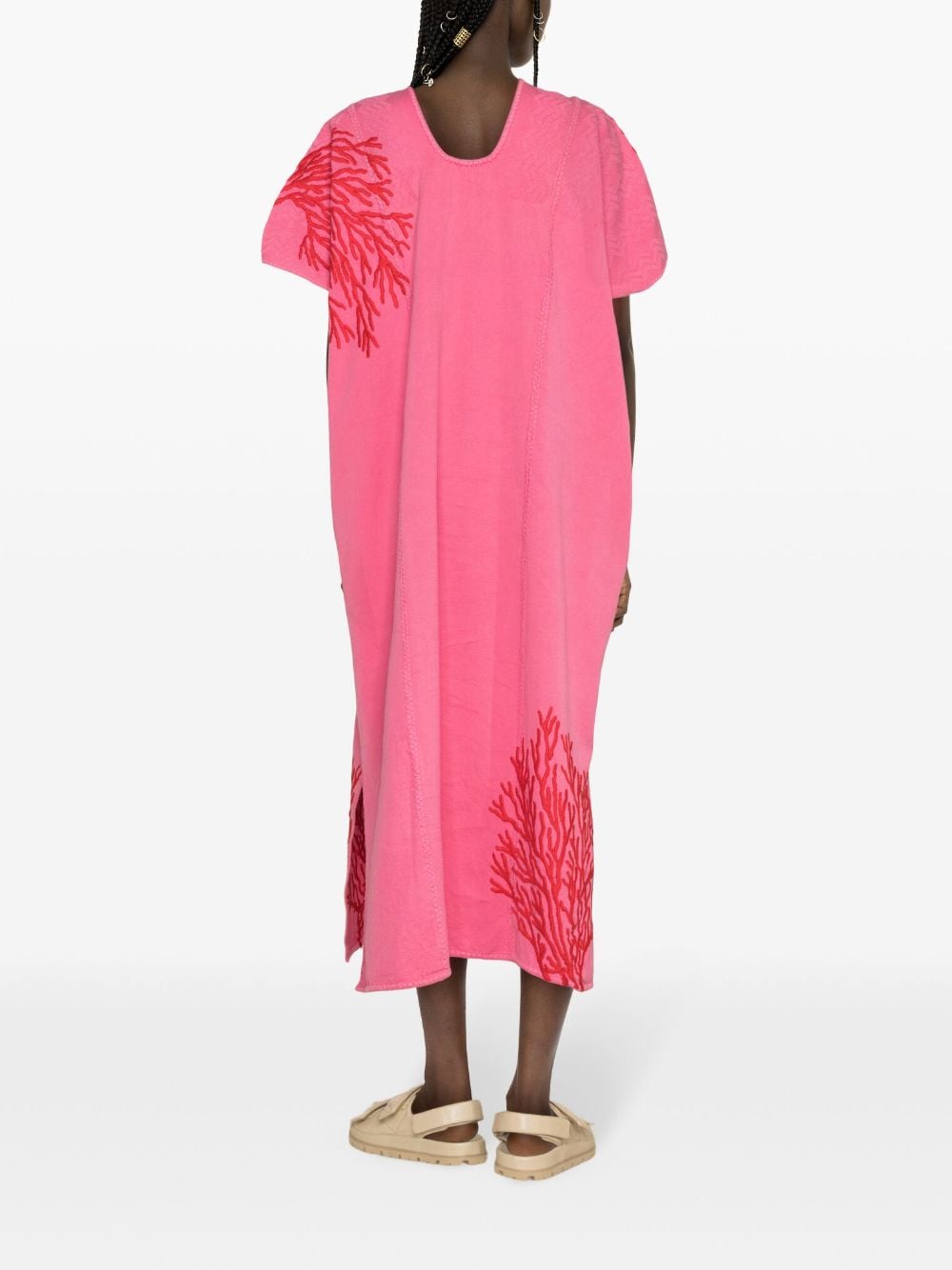 Shop Pippa Holt 668 Coral-embroidered Midi Kaftan In Pink