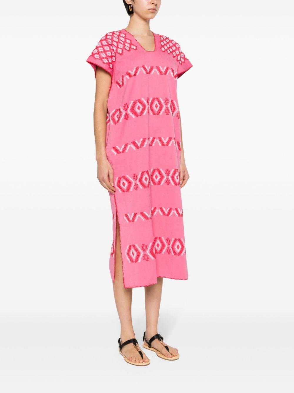 Shop Pippa Holt Single Panel Embroidered Kaftan In Pink