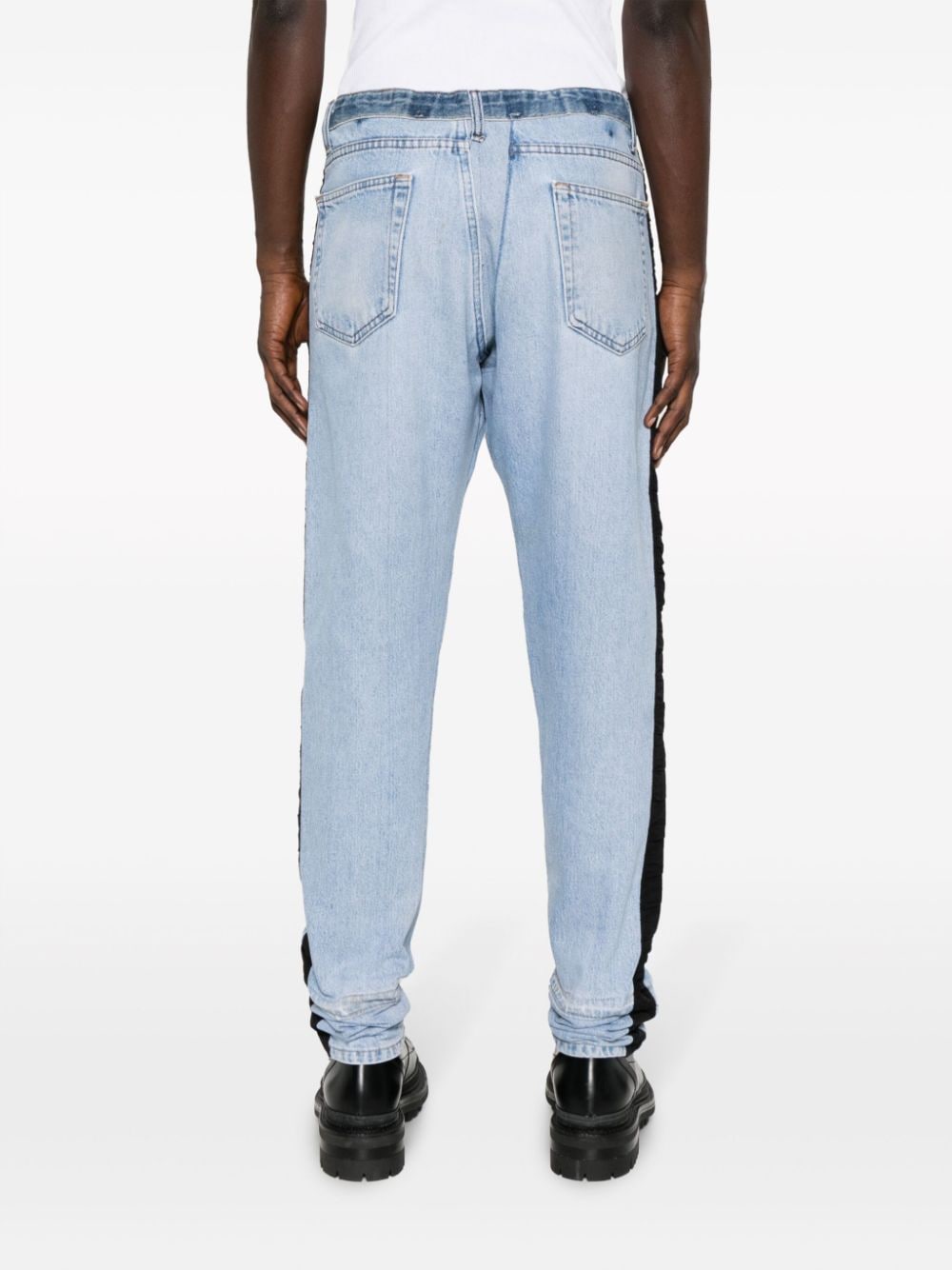 Shop Greg Lauren Side-stripe Tapered Drawstring Jeans In Blue