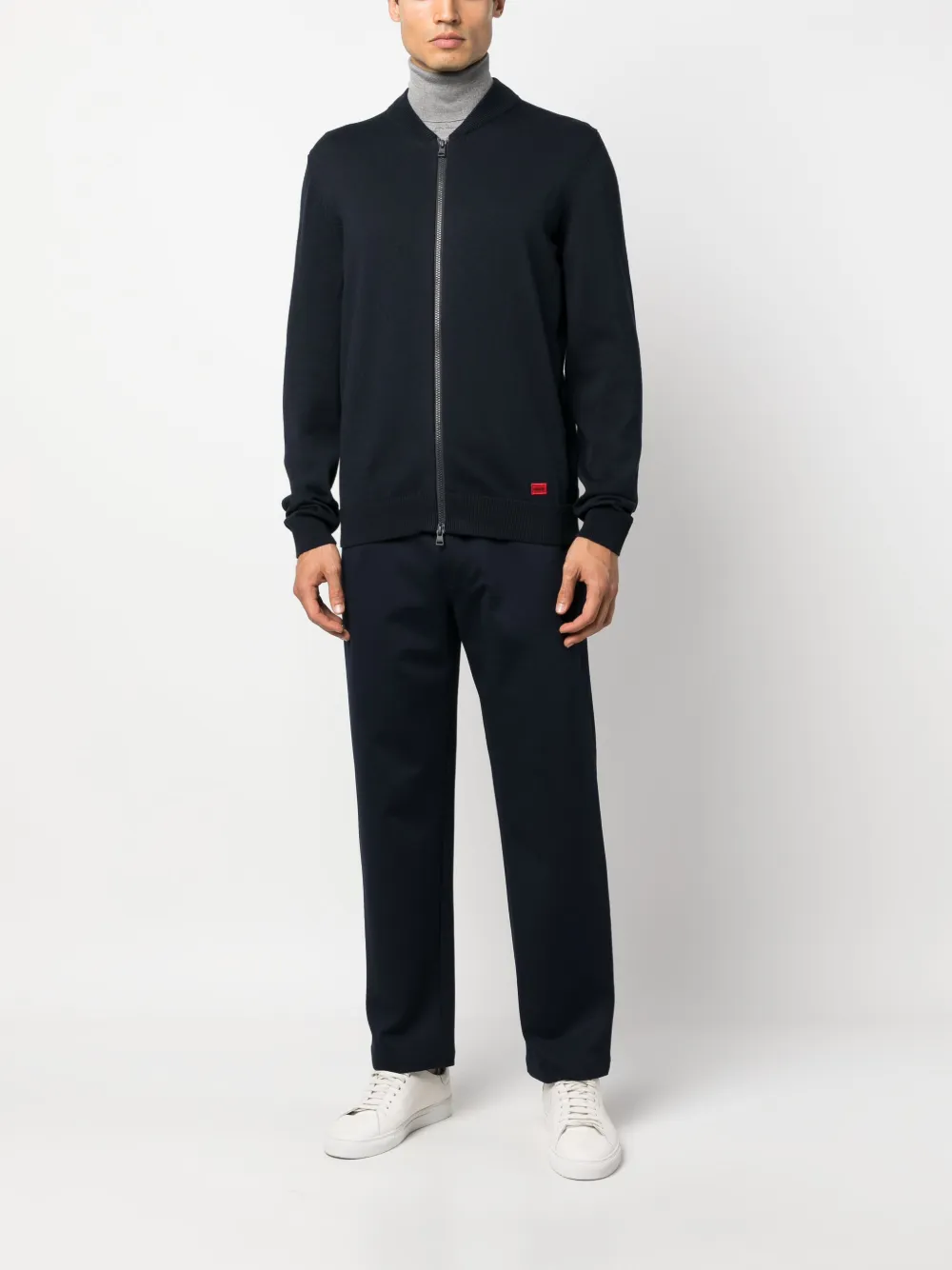 BOSS zip-up cotton cardigan - Blauw