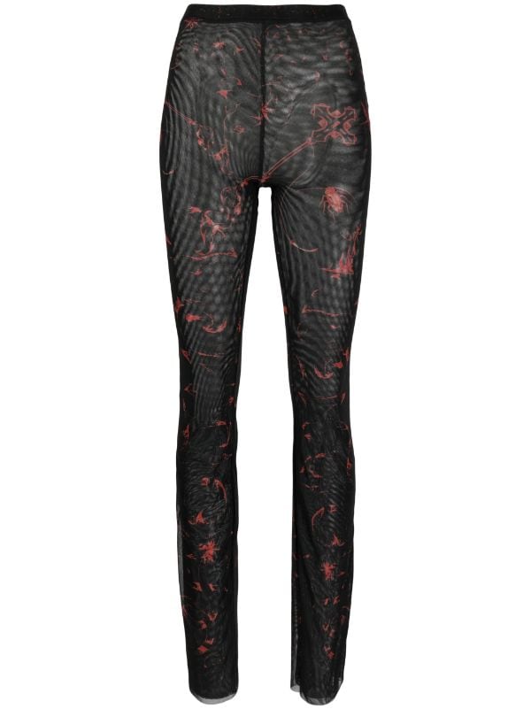 printed semi-sheer leggings