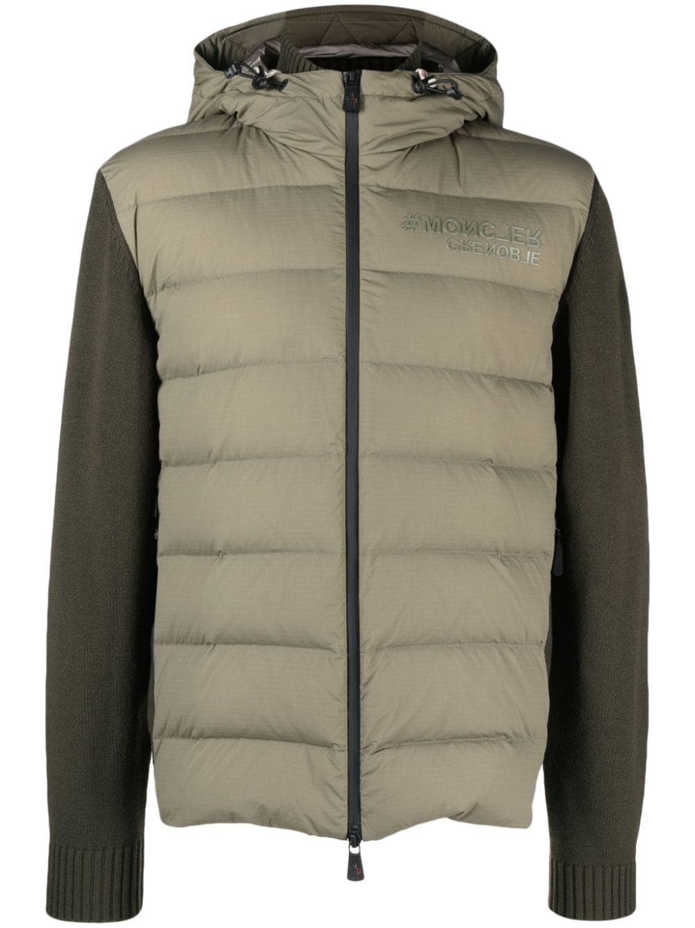 Moncler Panelled Quilted Hooded Jacket In Green