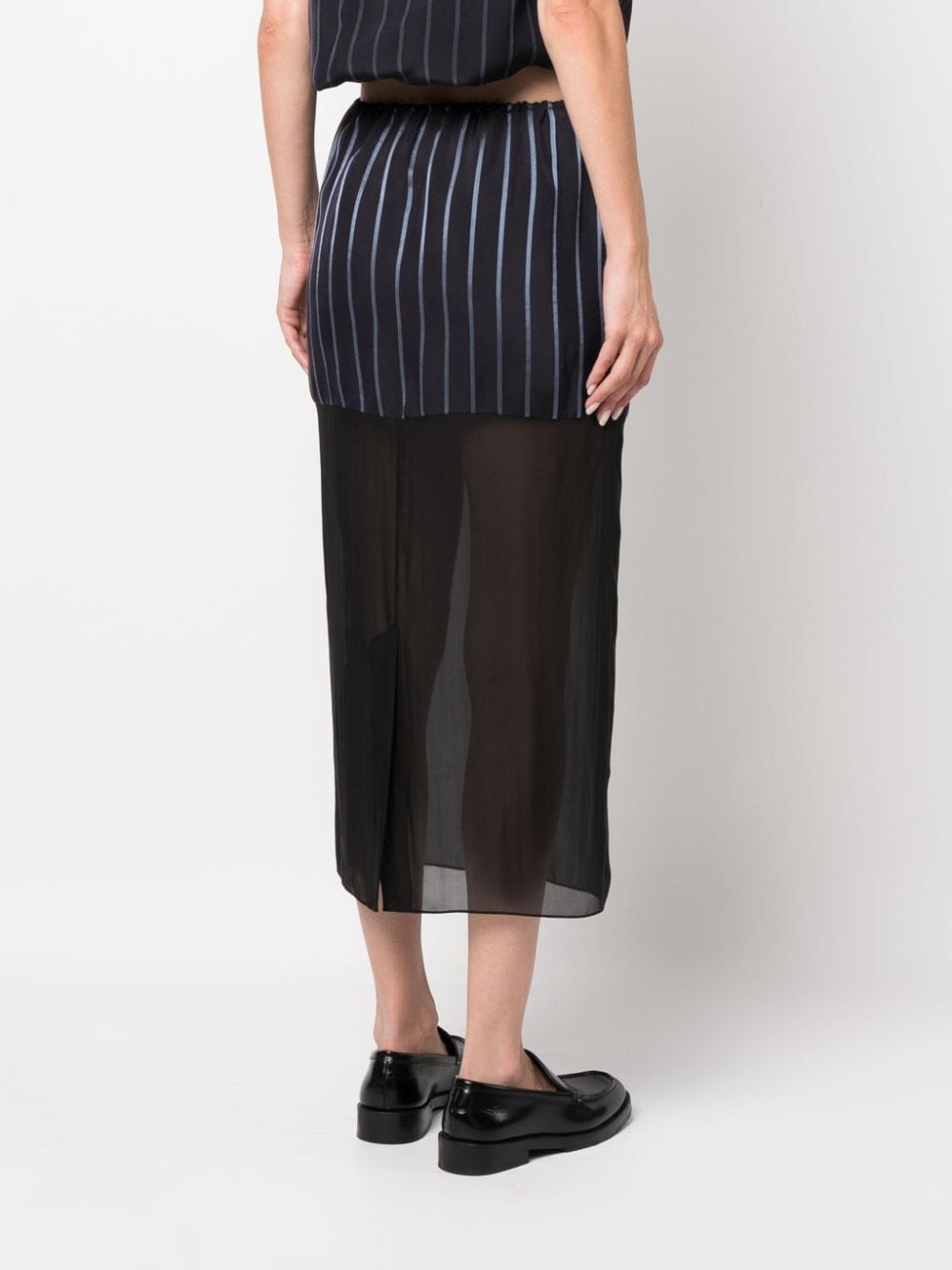 Shop Gauchère Striped Sheer Midi Skirt In Blue