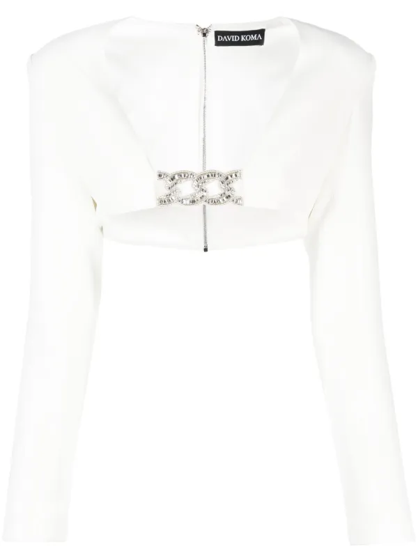 David Koma Crystal-embellished Crop Top in White