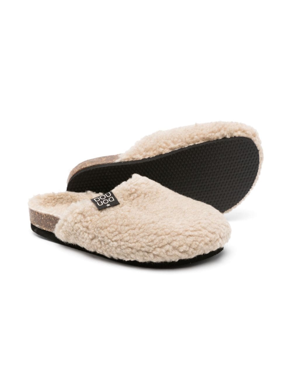 Shop Douuod Logo-patch Faux-shearling Slippers In Neutrals