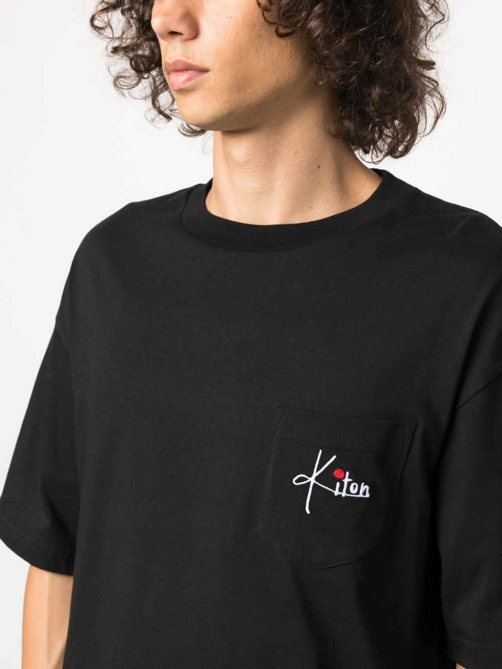 Shop Kiton Logo-embroidered Cotton Shirt In Black