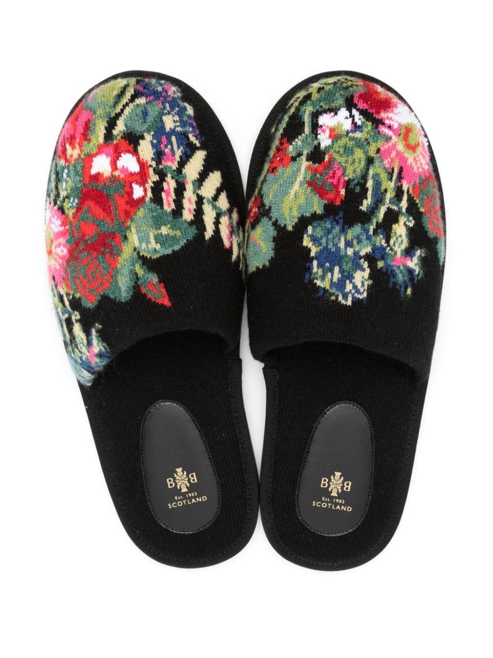 Shop Barrie Floral Intarsia-knit Cashmere Slippers In Black
