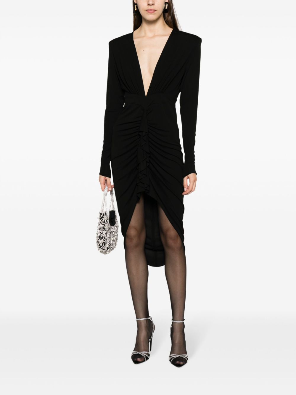 Alexandre Vauthier draped asymmetric jersey midi dress - Zwart