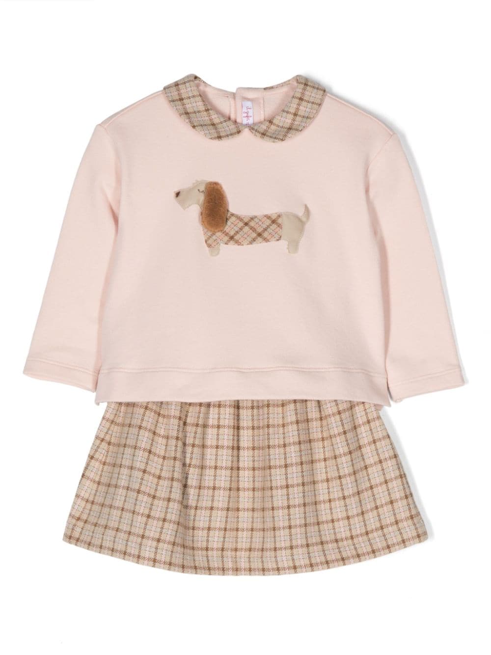 Il Gufo Babies' Checked Stretch-cotton Skirt Set In Pink