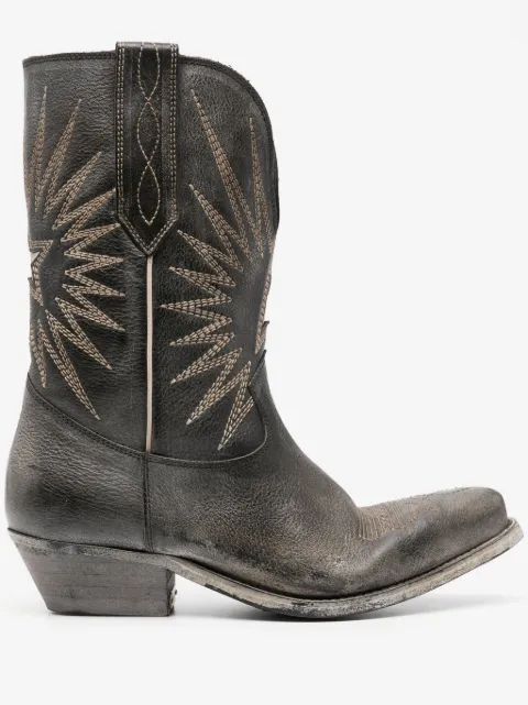 Golden Goose low Wish Star boots in black leather with silver star boots