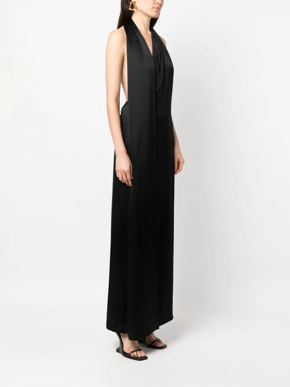  Loewe Scarf Satin Maxi Dress - Black 