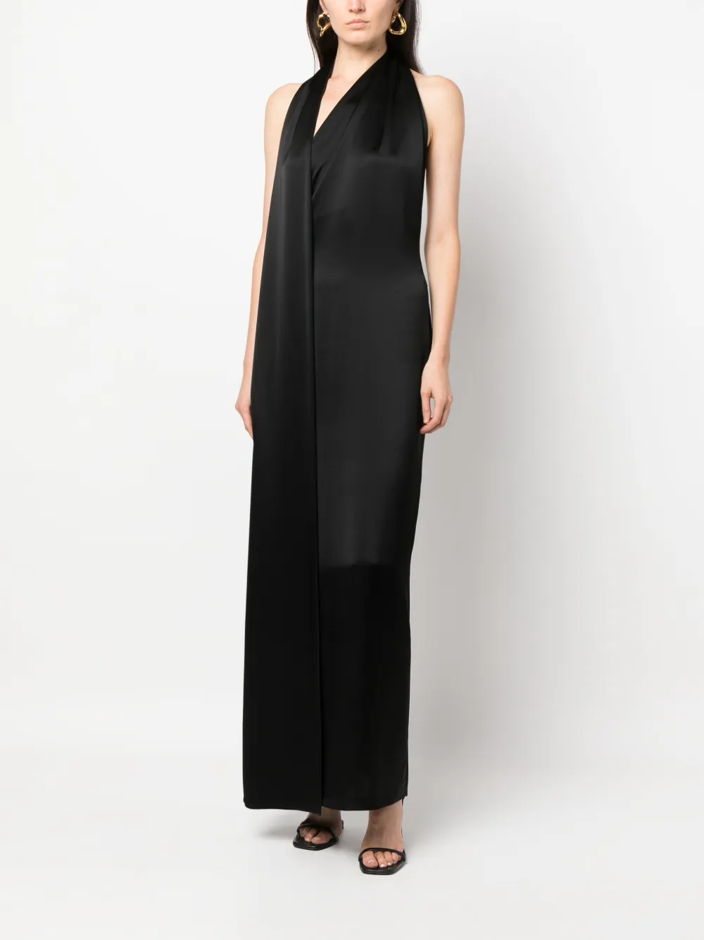  Loewe Scarf Satin Maxi Dress - Black 