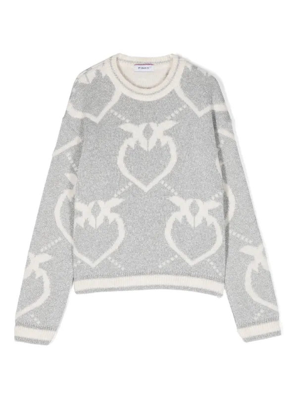 Pinko Kids intarsia-knit Logo crew-neck Jumper White FARFETCH
