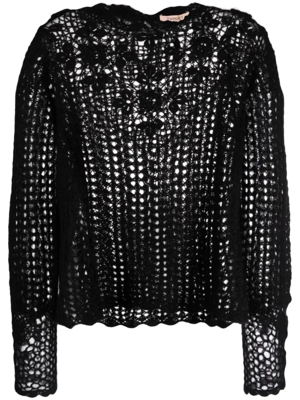 Black crochet knit jumper hotsell