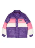Mini Rodini striped logo patch puffer jacket - Purple