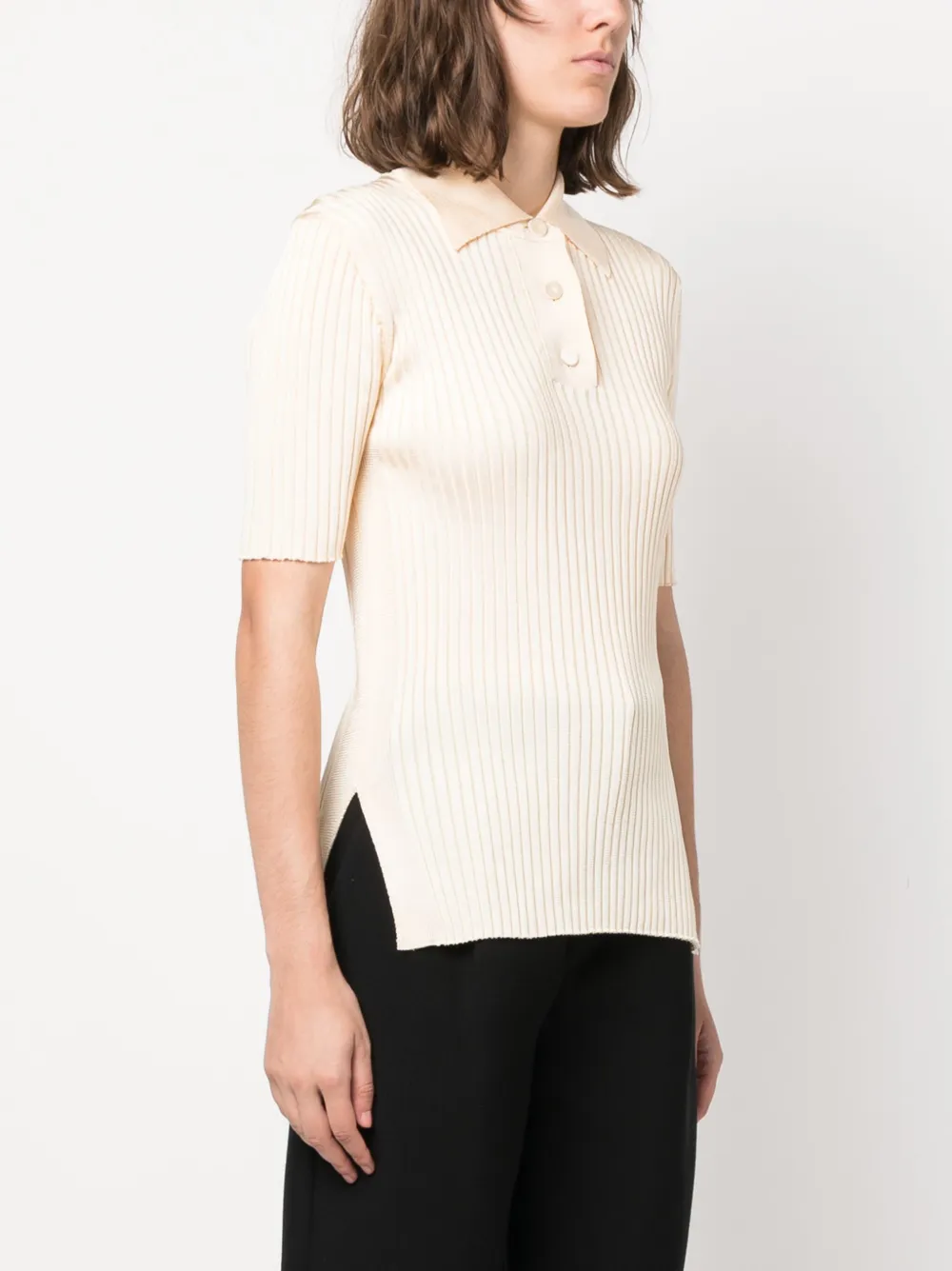 Jil Sander Wide-ribbed Polo Shirt In Neutrals