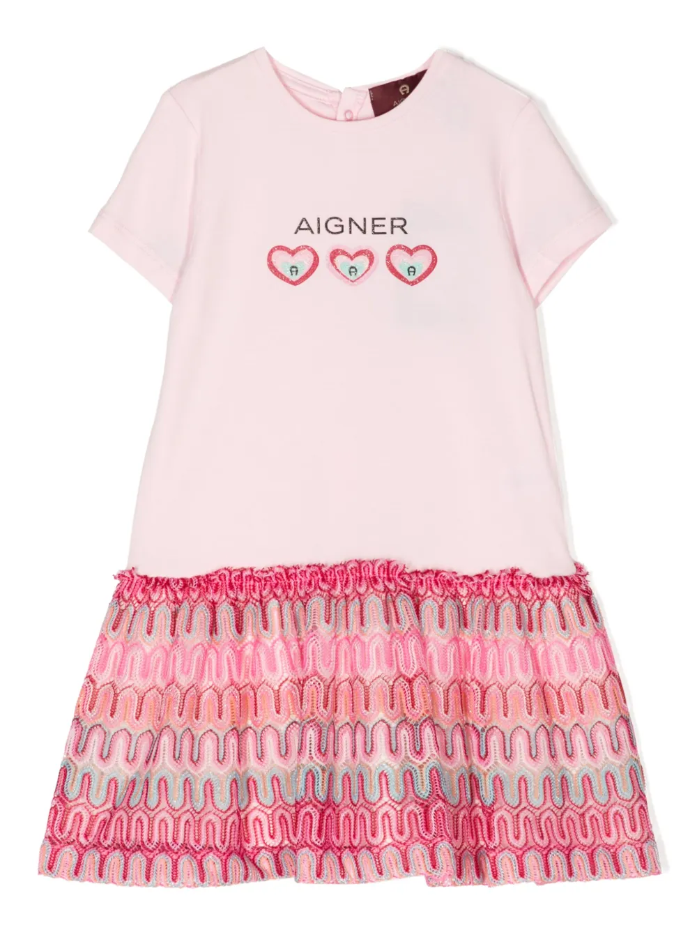 Aigner Kids' Heart-logo Tiered Dress In Pink