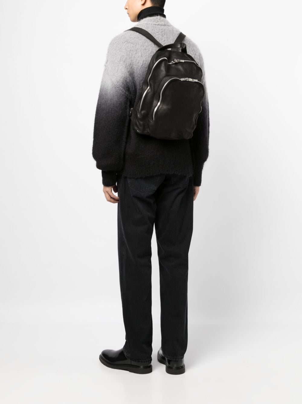 Guidi zip-fastening leather backpack - Zwart