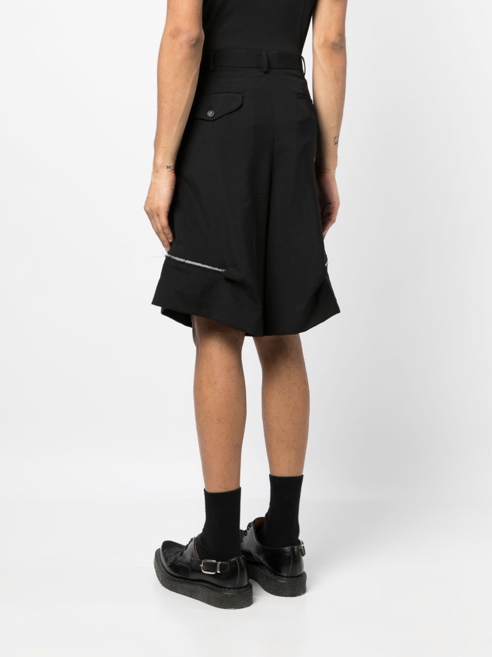 Shop Black Comme Des Garçons Zip-detail Wide-leg Wool Shorts In Black