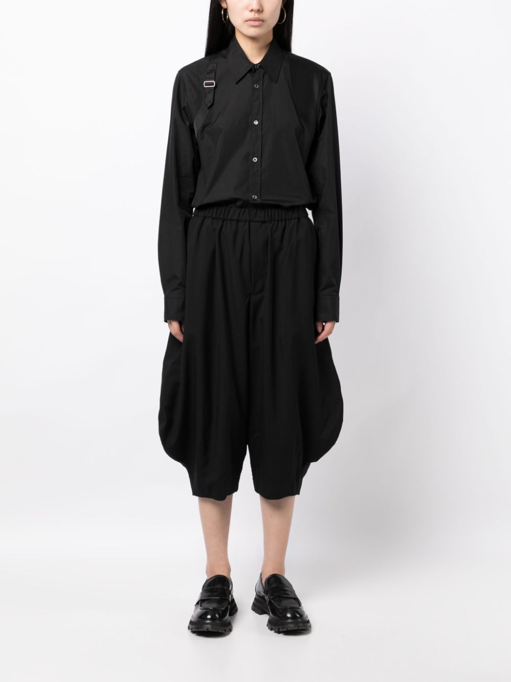 Shop Black Comme Des Garçons Elasticated-waist Tapered Cropped Trousers In Black