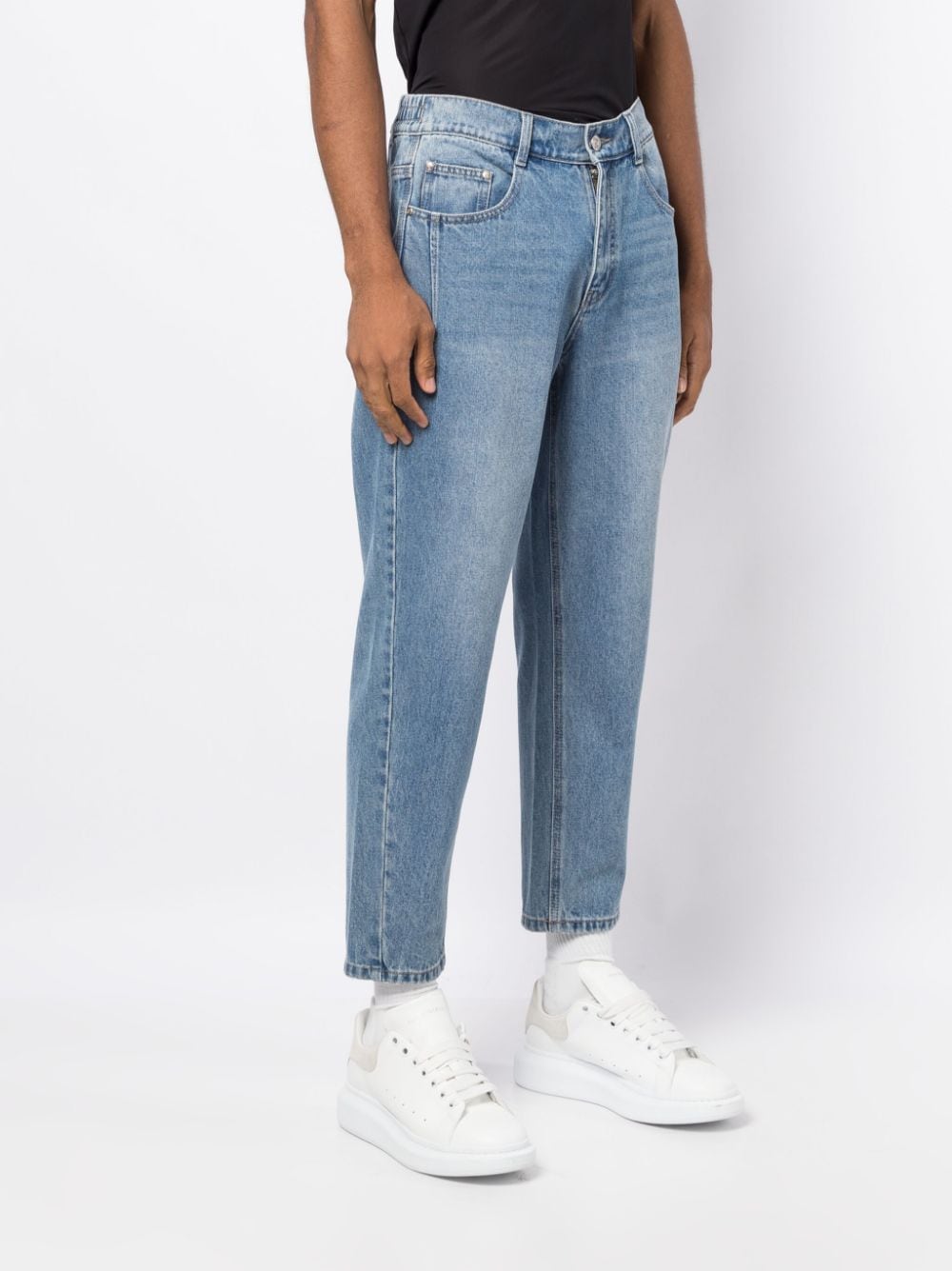 Shop Songzio Elasticated-waist Tapered Jeans In Blue