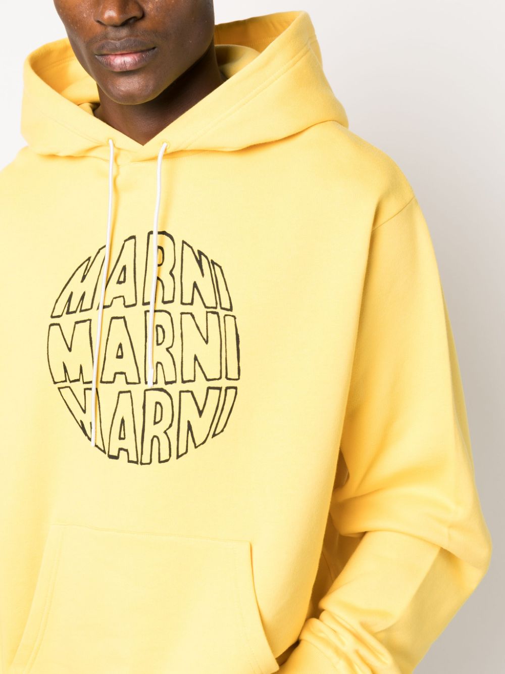 Shop Marni Logo-print Cotton Hoodie In Yellow