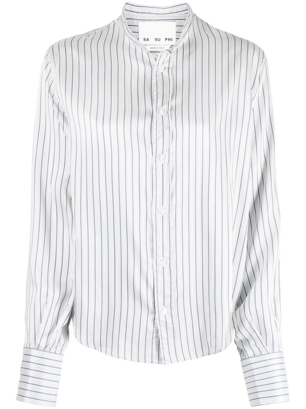 Shop Sa Su Phi Striped Long-sleeve Silk Shirt In White