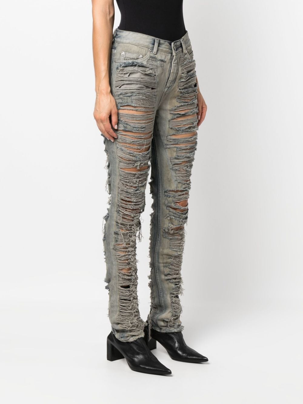 Shop Rick Owens Distressed-finish Slim-cut Jeans In Grey