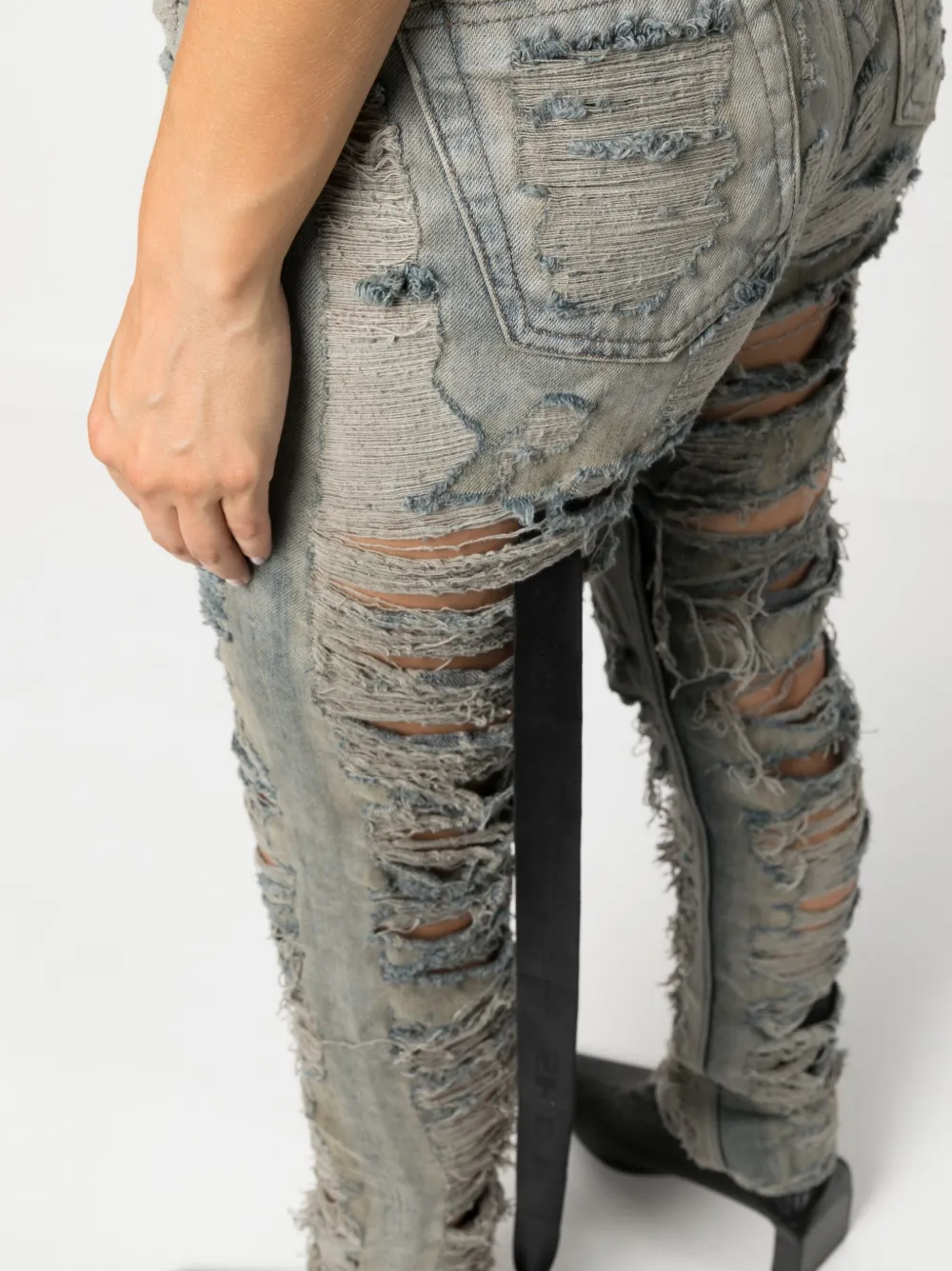 Shop Rick Owens Distressed-finish Slim-cut Jeans In Grey