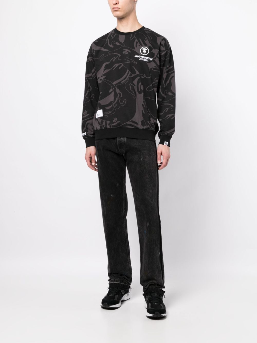 Shop Aape By A Bathing Ape Abstract-print Crew-neck Sweatshirt In Black
