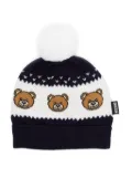 Moschino Kids Leo Teddy striped ribbed beanie - Blue