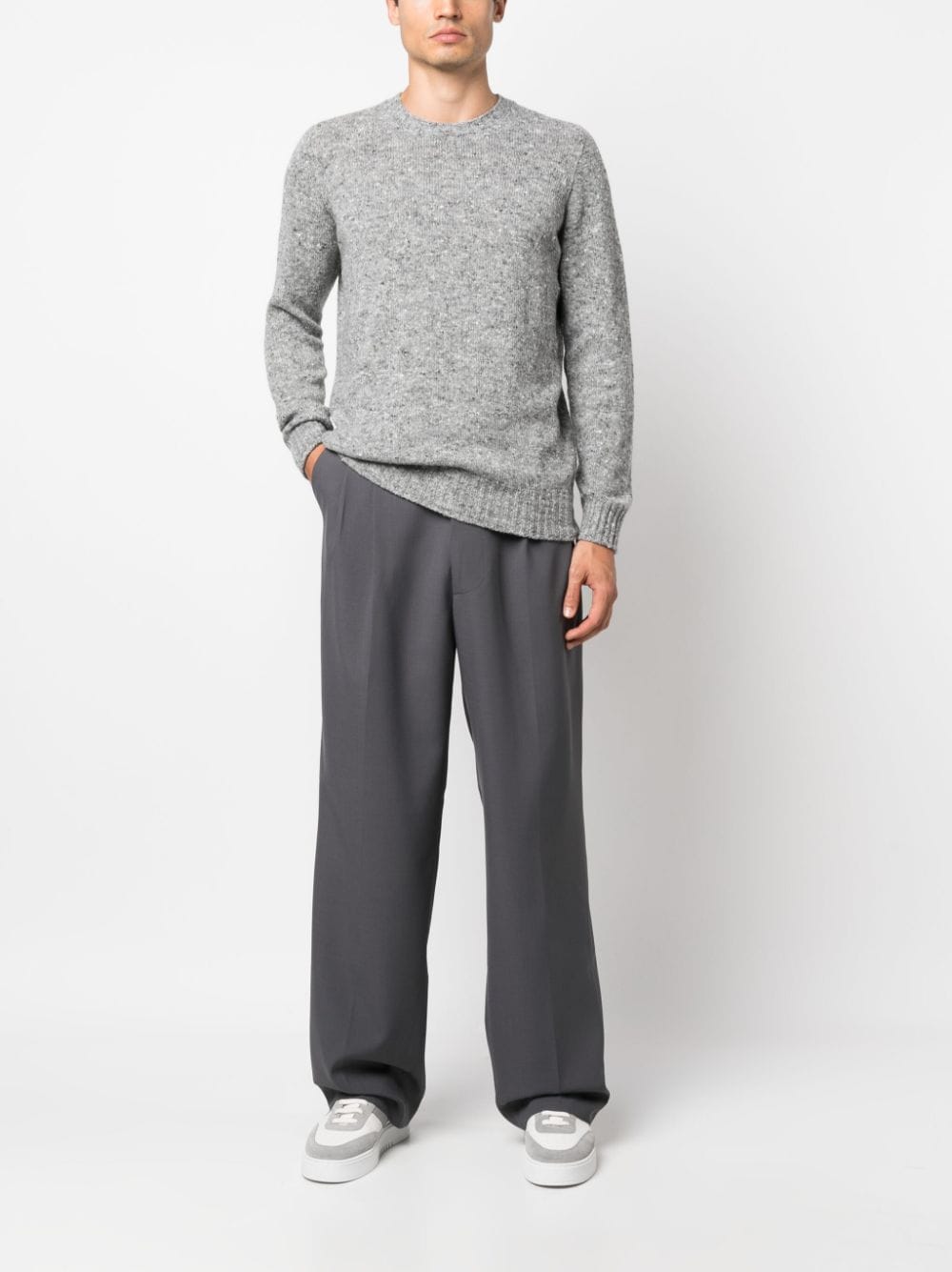 Shop Drumohr Crew-neck Marl-knit Jumper In Grey