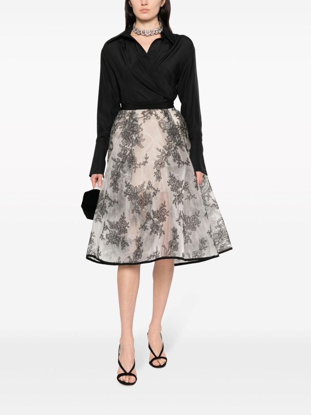Shop Gemy Maalouf Semi-sheer A-line Midi Skirt In Neutrals