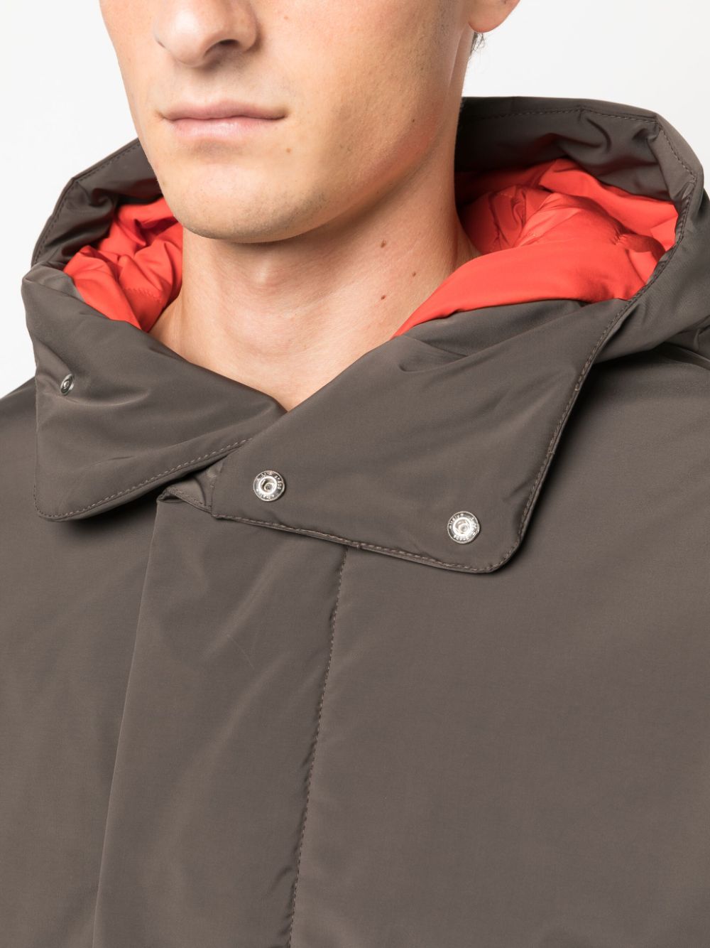 Shop Khrisjoy Hooded Funnel-neck Padded Jacket In Brown