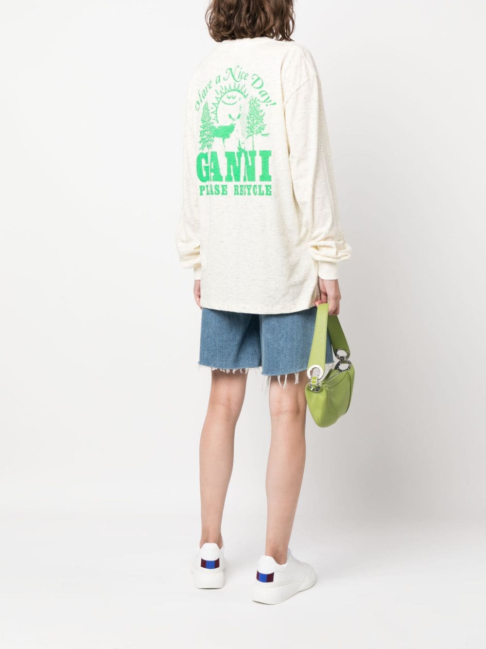 GANNI: cotton t-shirt with logo - Charcoal